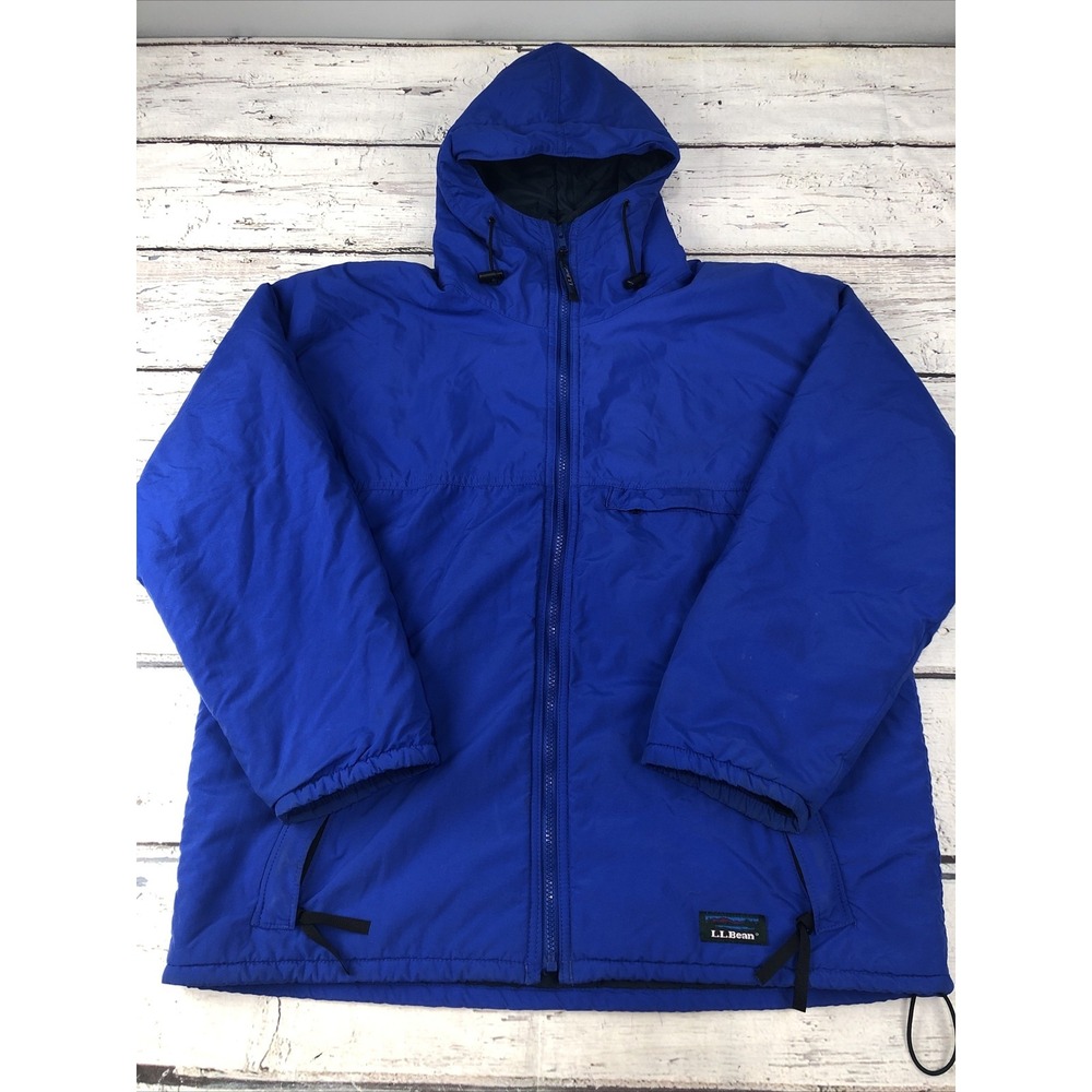 VINTAGE LL Bean Jacket Mens Medium Blue Thinsulate 3M Zip Hooded USA FLAW